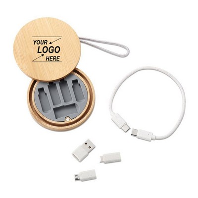 6-in-1 USB Cable Set with Bamboo Storage Box