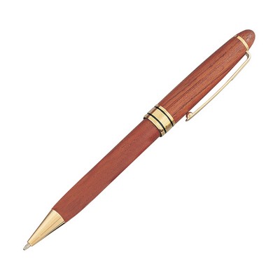 Wood Twist Action Ballpoint Pen w/Black Ringed Band