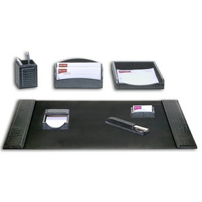 Crocodile Embossed Black Leather Desk Set (7 Piece)