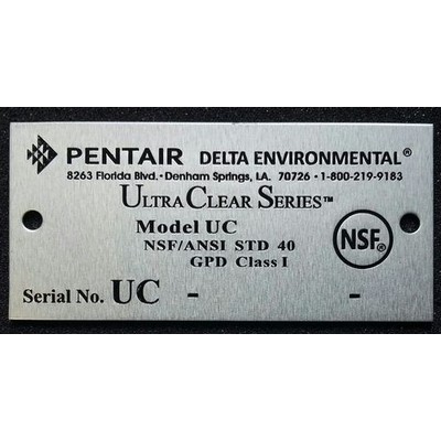 Aluminum ID/Name Plates falling between 10-14.9 sq. inches w/ a Die struck/Color filled imprint.