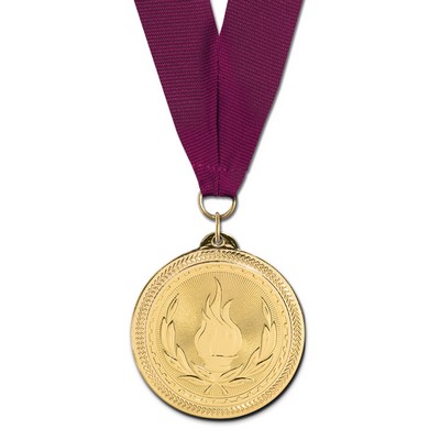 2" Victory Brite Laser Medal w/ Grosgrain Neck Ribbon