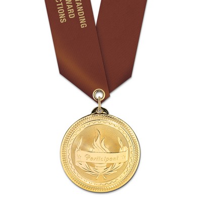 2" Participant Brite Laser Medal w/ Satin Neck Ribbon