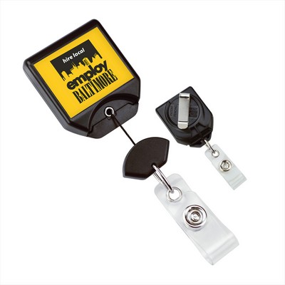 Custom Square Badge Reel with Swivel Belt Clip