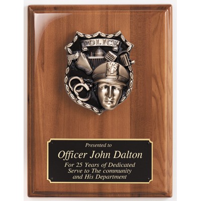 Walnut Piano Finish Plaque, Police, 9x12"