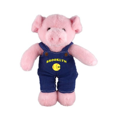 Soft Plush Stuffed Pig in denim overall.