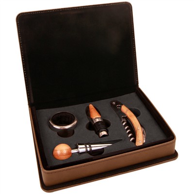 Four Piece Wine Tool Gift Set - Dark Brown