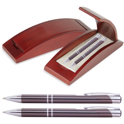 JJ Series Pen and Pencil Gift Set in Rosewood Color Wood Gift Box with Hinge Cover - Gunmetal pen