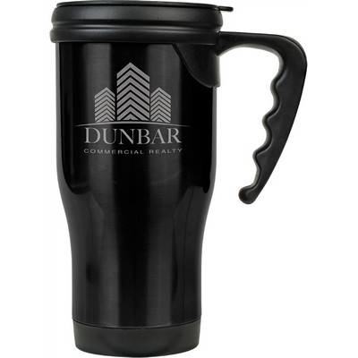 14 Oz. Black Stainless Steel Travel Mug with Handle, 5-1/4"x7"