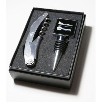 Stainless Steel Wine Bottle Opener and Metal Stopper Set