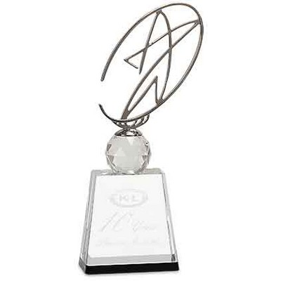 11" Clear/Black Crystal Award with Silver Metal Oval Star