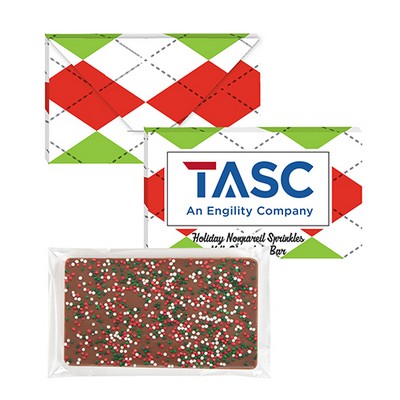 1 Oz. Executive Belgian Chocolate Bar w/ Holiday Nonpareil Sprinkles