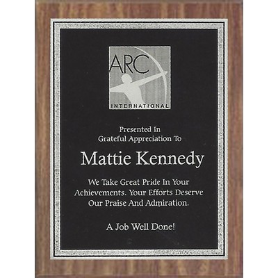 Economy Walnut Finish Plaque Series with Black-Brass Florentine Plate, 7"x9"