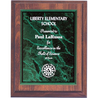 Walnut Finish Plaque with Green Marble Acrylic Plate (9" x 12")