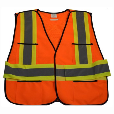 ANSI & CSA Public Safety Vest Orange Solid Front Mesh Back with "X" On Back