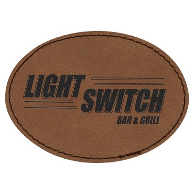 Oval Engraved Patch with Adhesive, Dark Brown Faux Leather, 3 1/2" x 2 1/2"