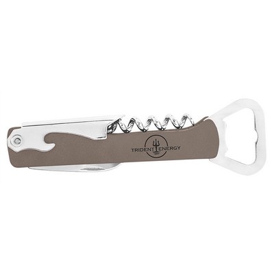 Gray Corkscrew Bottle Opener, Laserable Leatherette, 1-1/8"x5-1/4"