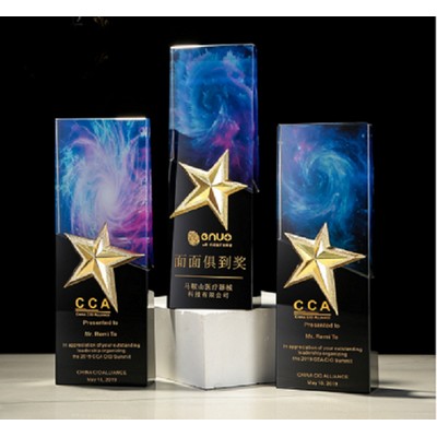 Rectangle Crystal Trophy with Golden Star