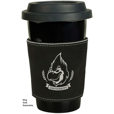 Black-Silver Laserable Leatherette Mug Sleeve, 3"H