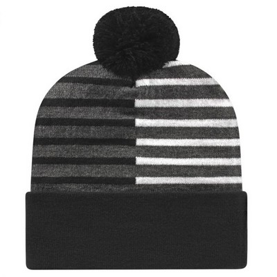 Cap America® USA Made Half Color Knit Cap w/Pom