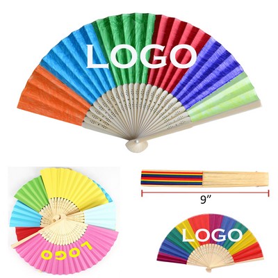 9" Rainbow Bamboo Paper Folding Fan