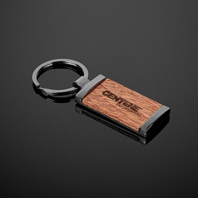 Grafton Gunmetal & Wood Rectangular Key Chain (Factory Direct - 10-12 Weeks Ocean)