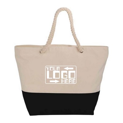 12 Oz. Zippered Cotton Canvas Rope Tote