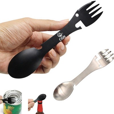 5 In 1 Stainless Steel Utility Tactical Spork Camping Spoon Fork Knife Combo