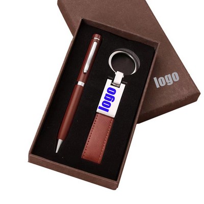 Leather Keychain Office Gift Set