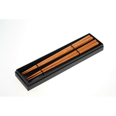 Set of Two Wooden Brown Chopsticks in Cardboard Box