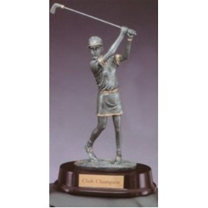 9.5" Female Golfer Resin Sculpture Award w/ Oblong Base