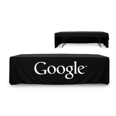 8' Premium PolyKnit™ 3-Sided Open Back Throw Style Table Cover w/One Color Logo (96"x30"x29")