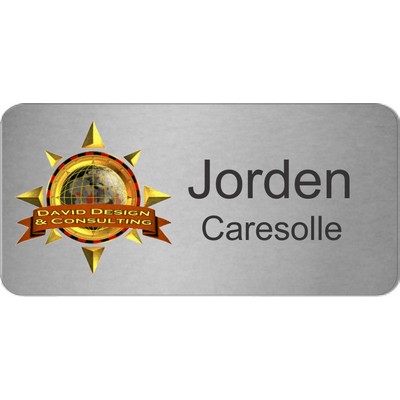 Brushed Silver Metal, Frameless Badge w/ Full Color Print (1 1/2"x 3")