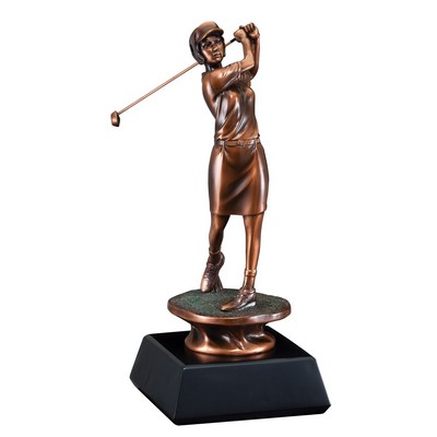 Golfer, Female - Electroplated Bronze Statue - 14" Tall