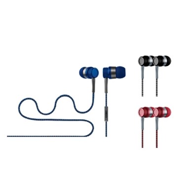 Fabric Tangle Free Cable Metal Stereo Earbuds w/Mic