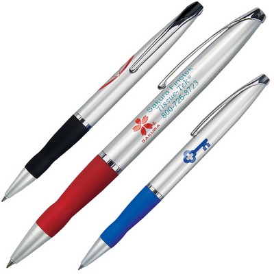 Retractable Ballpoint Pen w/ Rubberized Finger Grip Section