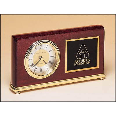 Rosewood Piano Finish Desk Clock on a Brass Base (4" x 7 5/8")