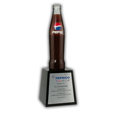 8" Pepsi Bottle Lucite® Embedment Award On Base (3 3/4" x 3 3/4" x 4")