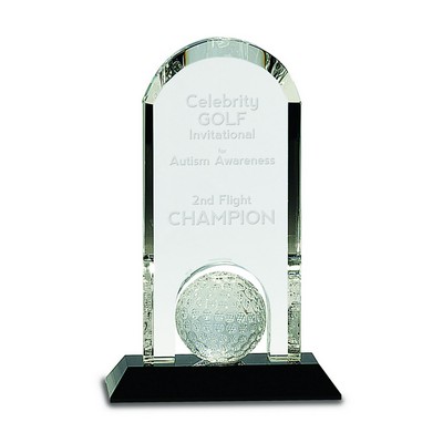 9" Clear Crystal Dome with Inset Golf Ball on Black Pedestal Base