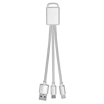 Penta 2-in-1/3-in-1 Braided Key Chain USB Cable (6") Silver