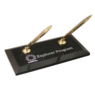 Jet Black Marble Rectangular Double Pen Stand