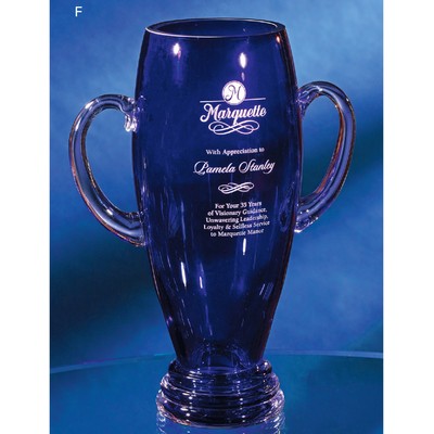 13½" Cobalt Blue Crystal Oval Vase Award w/Handles