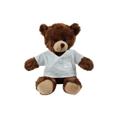 soft plush Chocolate Curly Sitting Bear with doctor jacket