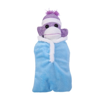 Purple Sock Monkey in Baby Sleeping Bag