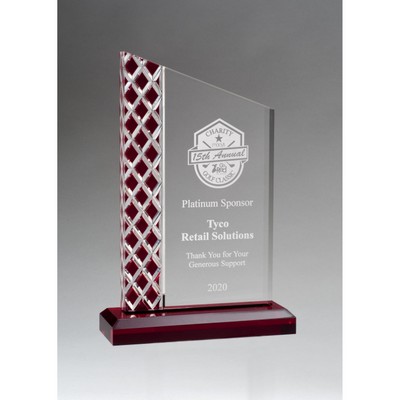 Zenith Series Clear Acrylic Award w/Lattice Pattern & Red Metallic Accent (5.5"x8.25"x1.5")