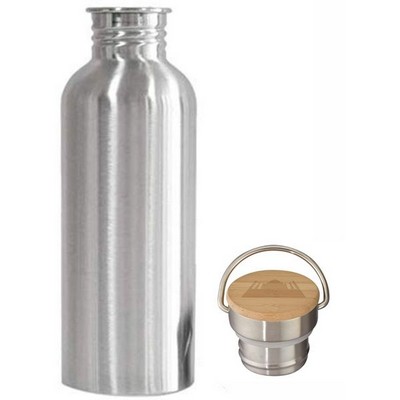 Stainless Steel Water Bottle With Bamboo Lid 750 Ml