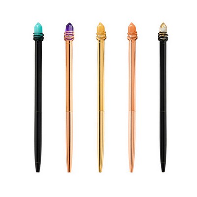 Slim Metal Ballpoint Pen with Gem Decoration