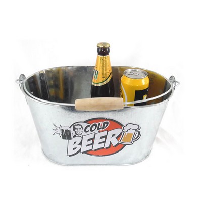 10 Qt Galvanized Metal Ice Bucket W/Bottle Opener