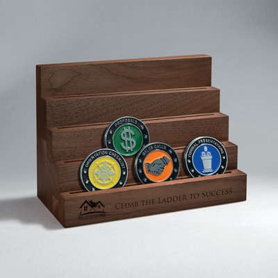 Walnut Quadruple Row Challenge Coin Display