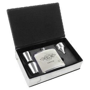 6 Oz. White Marble Leatherette Flask Gift Set