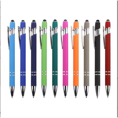 Rubberized Soft Touch Ballpoint Pen with Stylus Tip